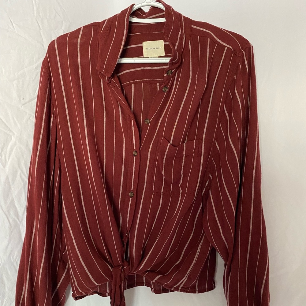 Maroon with white stripes American Eagle shirt